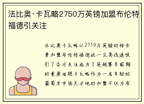 法比奥·卡瓦略2750万英镑加盟布伦特福德引关注