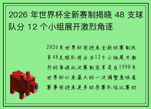 2026 年世界杯全新赛制揭晓 48 支球队分 12 个小组展开激烈角逐